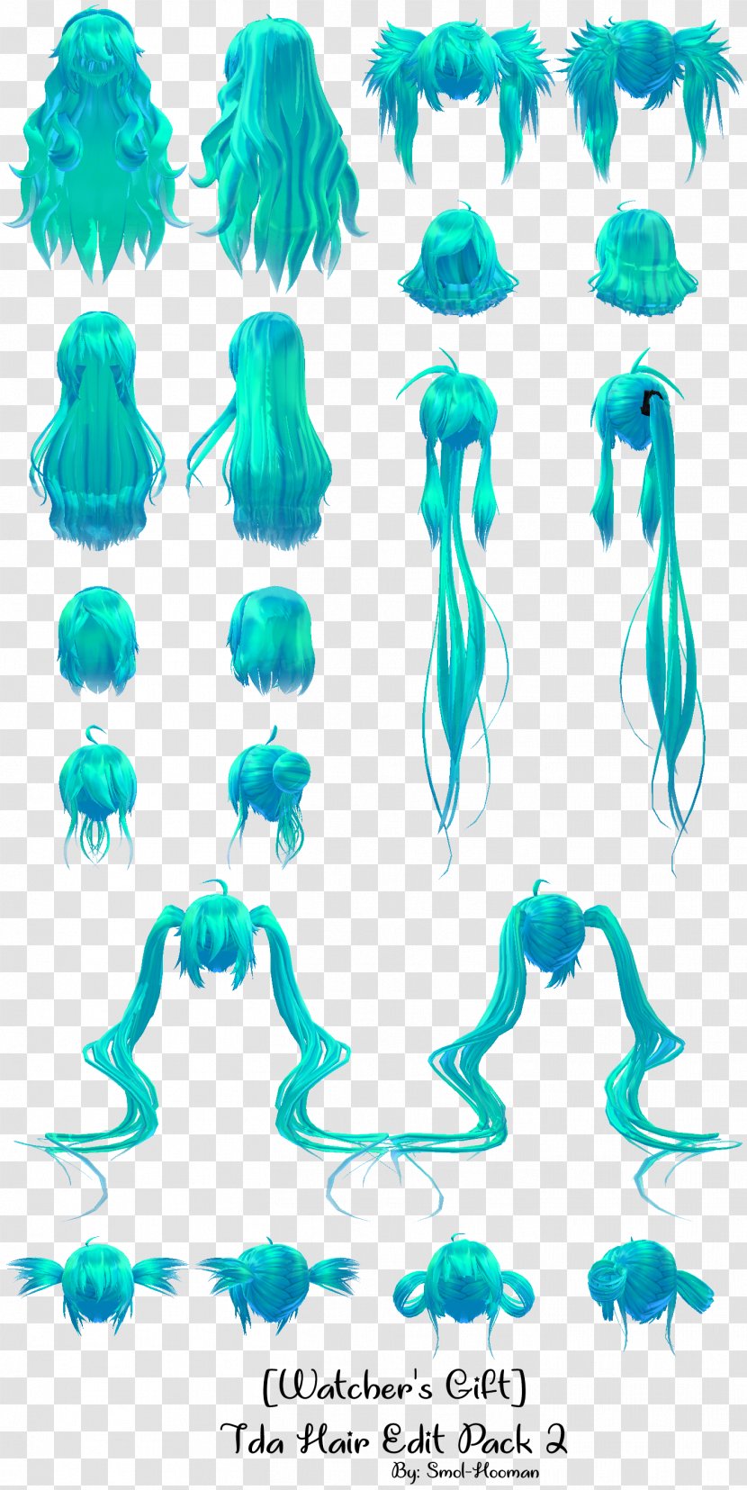 MikuMikuDance Hatsune Miku Hair Editing Model - Aqua Transparent PNG