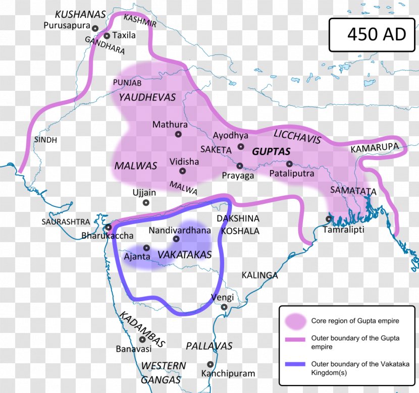 Gupta Empire Vakataka Dynasty India Map Kushan - History Transparent PNG