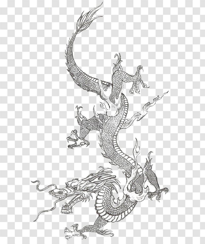 Chinese Dragon China Japanese Sketch - Black And White Transparent PNG