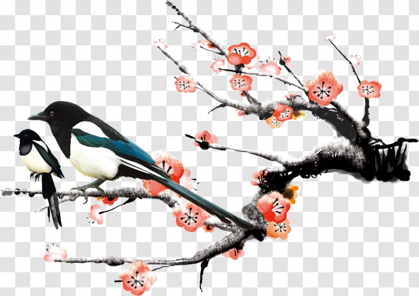 Eurasian Magpie Bird Papercutting - Art - Winter Plum Magpies Transparent PNG
