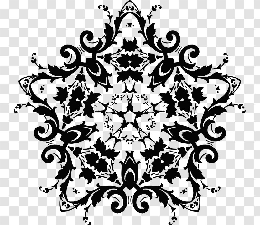 Damask Flower - Black And White Transparent PNG