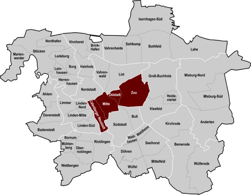 Hanover-Mitte District 1, Düsseldorf Hannover-Nordstadt Hannover-Linden Map - Wikipedia Transparent PNG