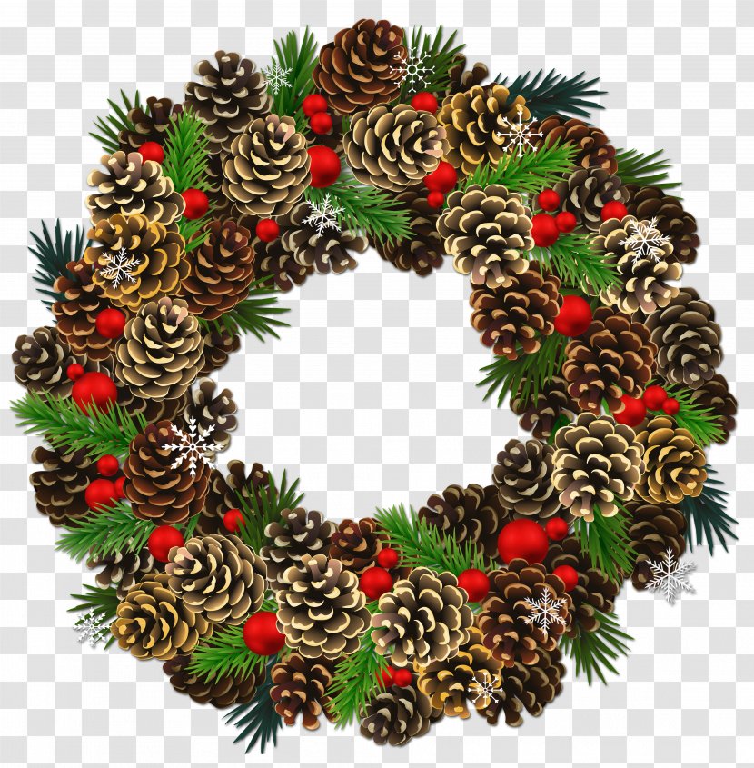 Christmas Wreath Garland Clip Art - Pine - Cone Transparent PNG