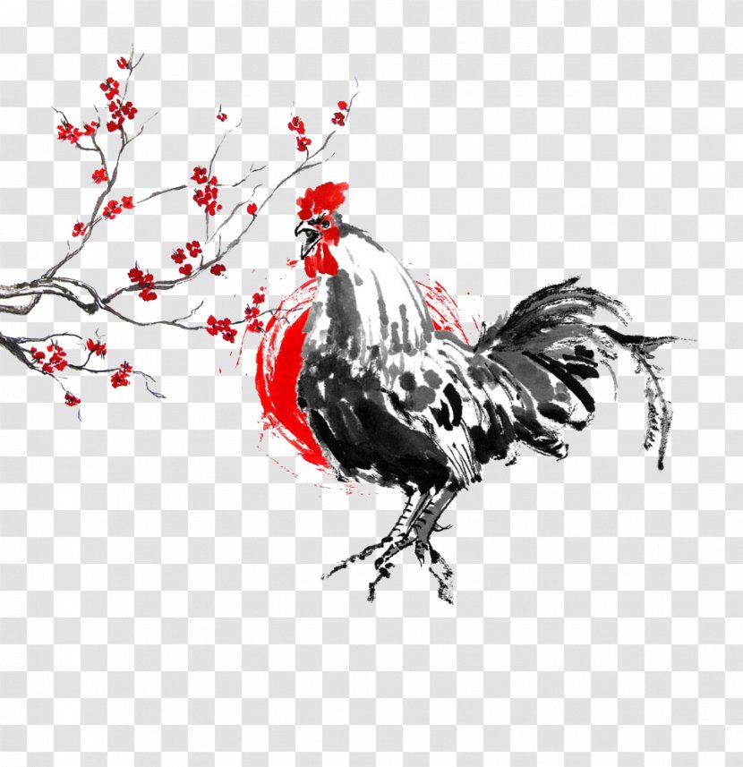 Rooster Chinese New Year Stock Photography Illustration - Black And White - Cock Newspaper Ming Transparent PNG