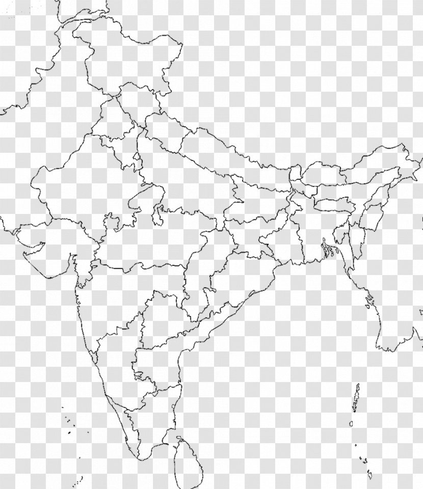 States And Territories Of India Blank Map Mapa Polityczna - Black White - Indian Transparent PNG