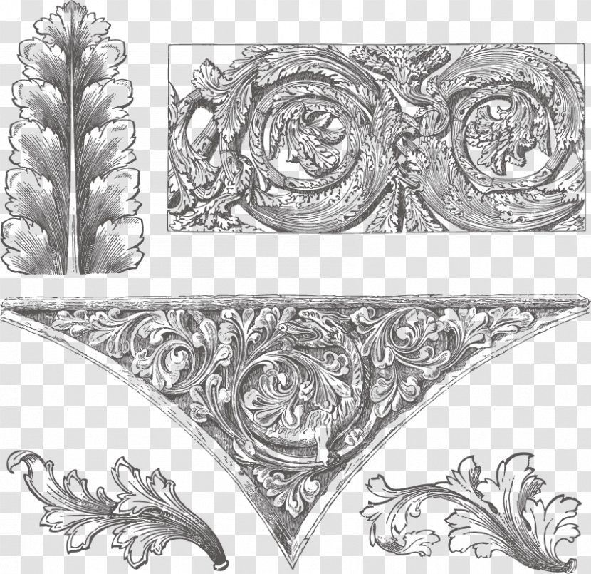 Acanthus Ornament Euclidean Vector Architecture Pattern - Drawing - Pencil Retro Decorative Elements Transparent PNG