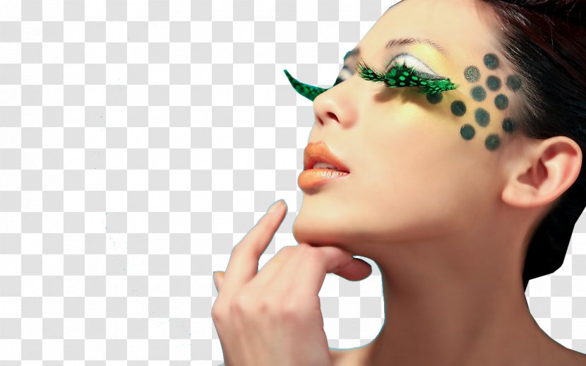 Eyelash Cosmetics Model Rouge Make-up - Skin - Green Eyelashes Transparent PNG