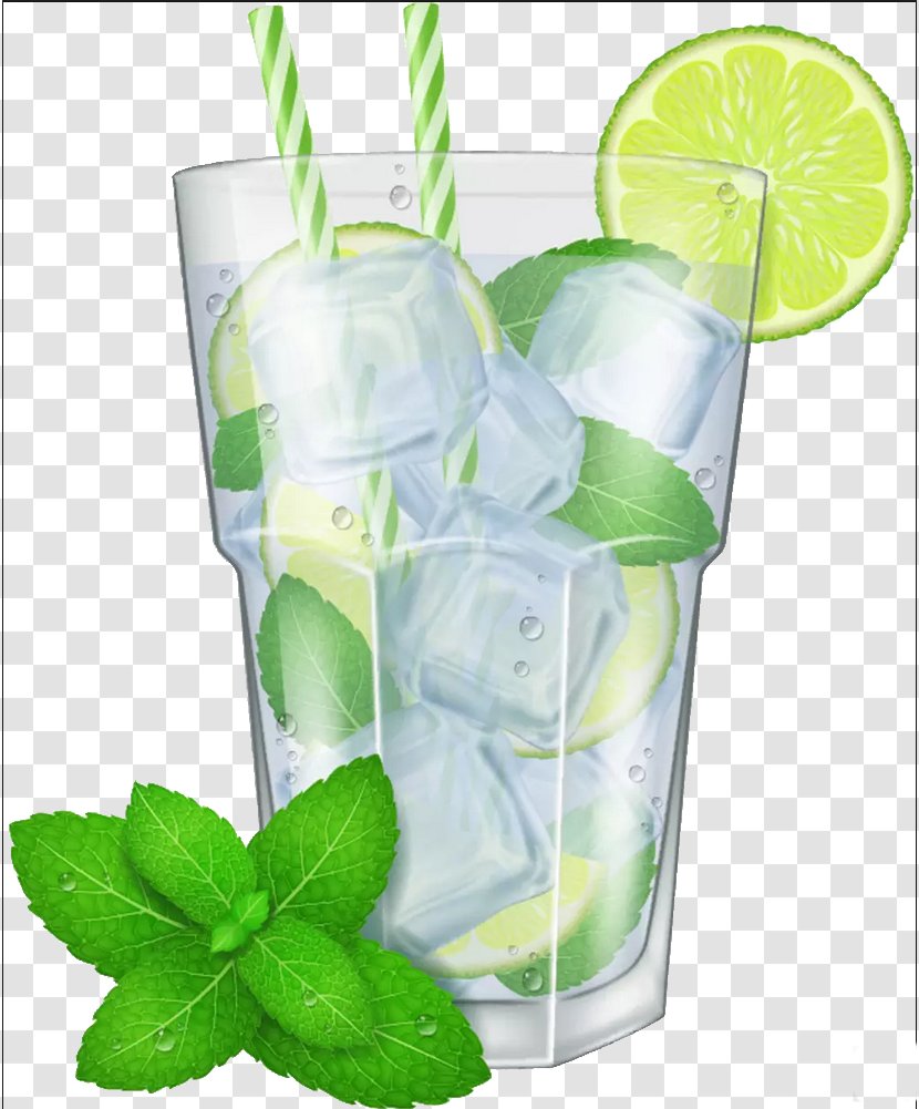 Mojito Cocktail Lemonade Illustration - Lemon Lime - Ice Water Illustrator Transparent PNG