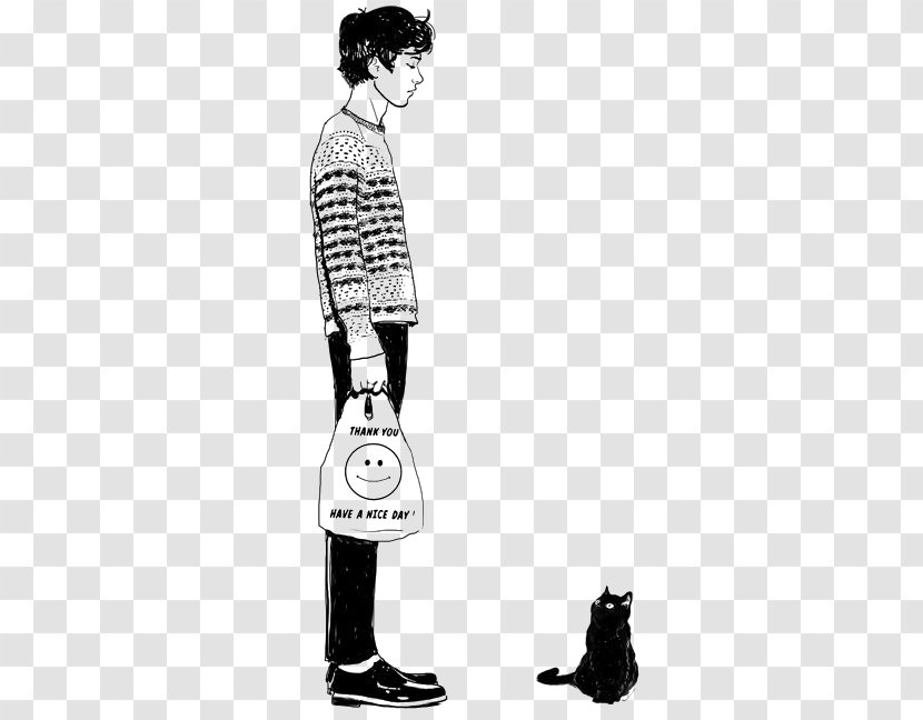 Drawing Painting Art Illustration - Standing - Man And Black Cat Transparent PNG