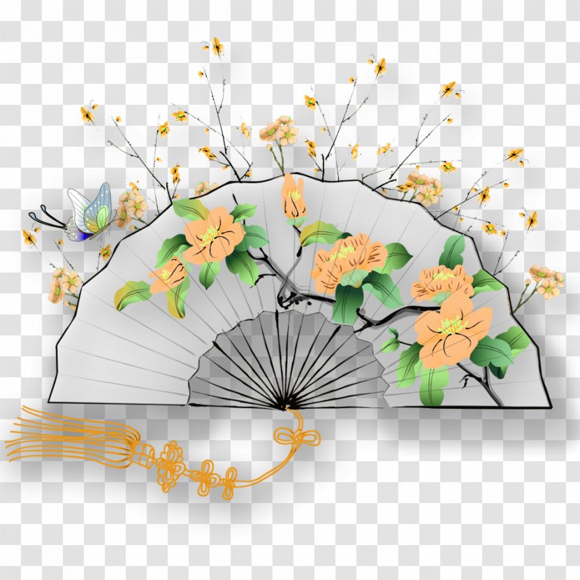 China Hand Fan Floral Design Chinoiserie - Chinese Transparent PNG