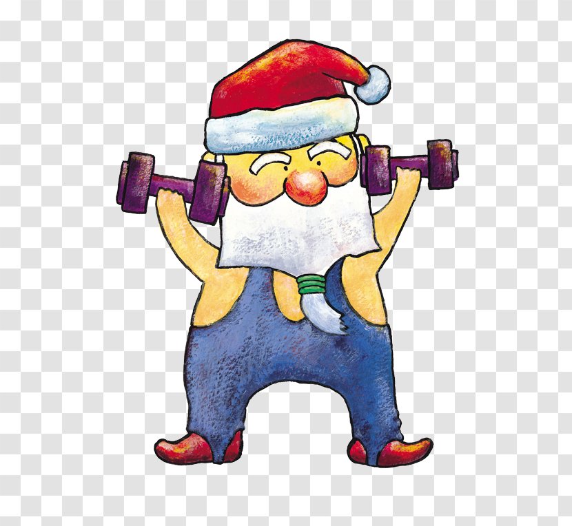 Santa Claus Physical Exercise Christmas Fitness Clip Art - Lifting Dumbbells Transparent PNG