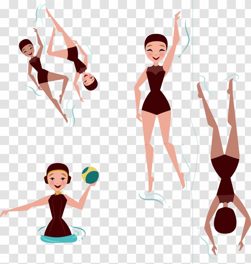 Synchronised Swimming Clip Art - Cartoon - Vector Hand Painted Woman Transparent PNG