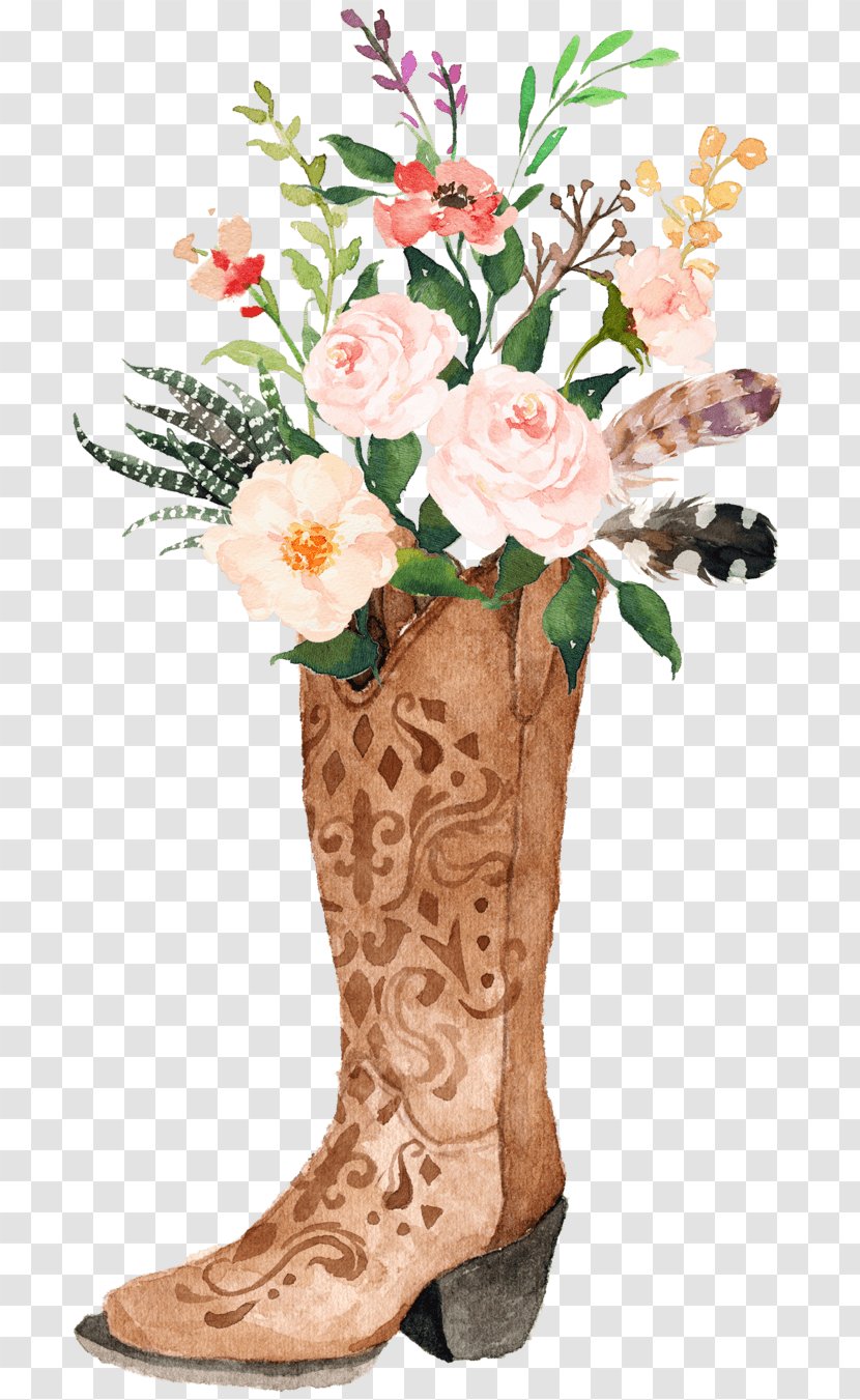 Cowboy Boot Wedding Invitation Watercolor Painting - Flowerpot - Bootie Transparent PNG