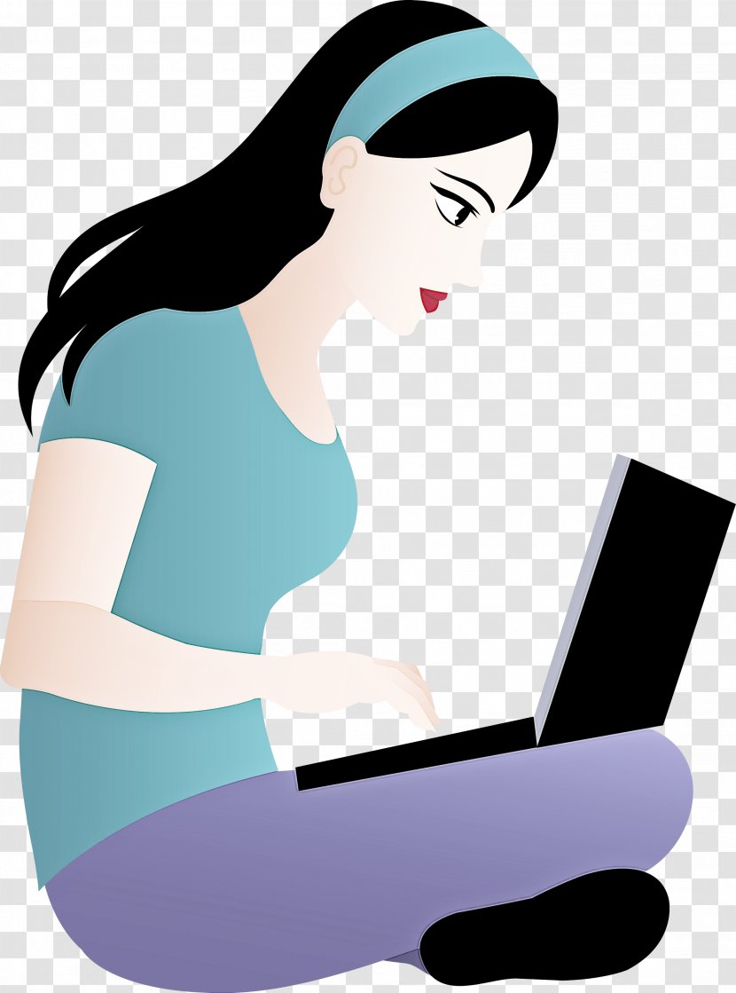 Clip Art Reading Cartoon Sitting Black Hair - Laptop Transparent PNG