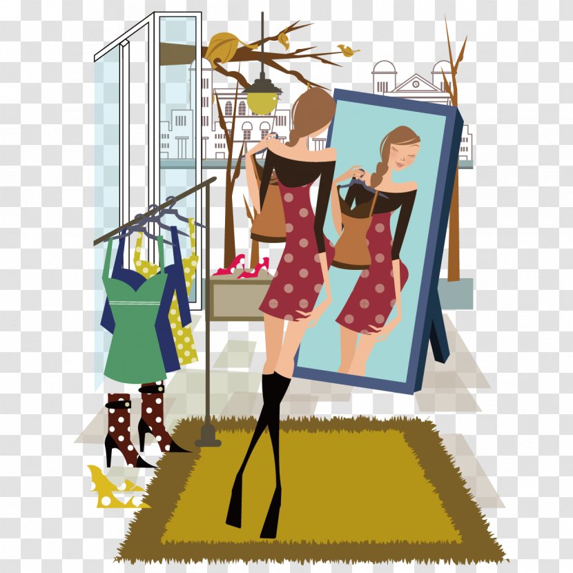 Cartoon Mirror Illustration - Coreldraw - Dressed Woman Vector Transparent PNG