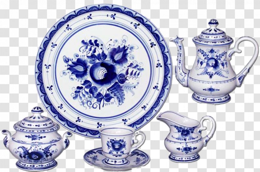 Gzhel Tableware Porcelain Ceramic Khokhloma - Clay - Dishware Transparent PNG