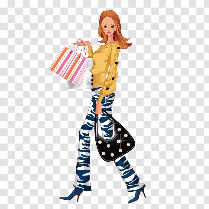 Online Shopping Stock Illustration Bag - Yellow Jacket Camouflage Pants Fashion Women Transparent PNG