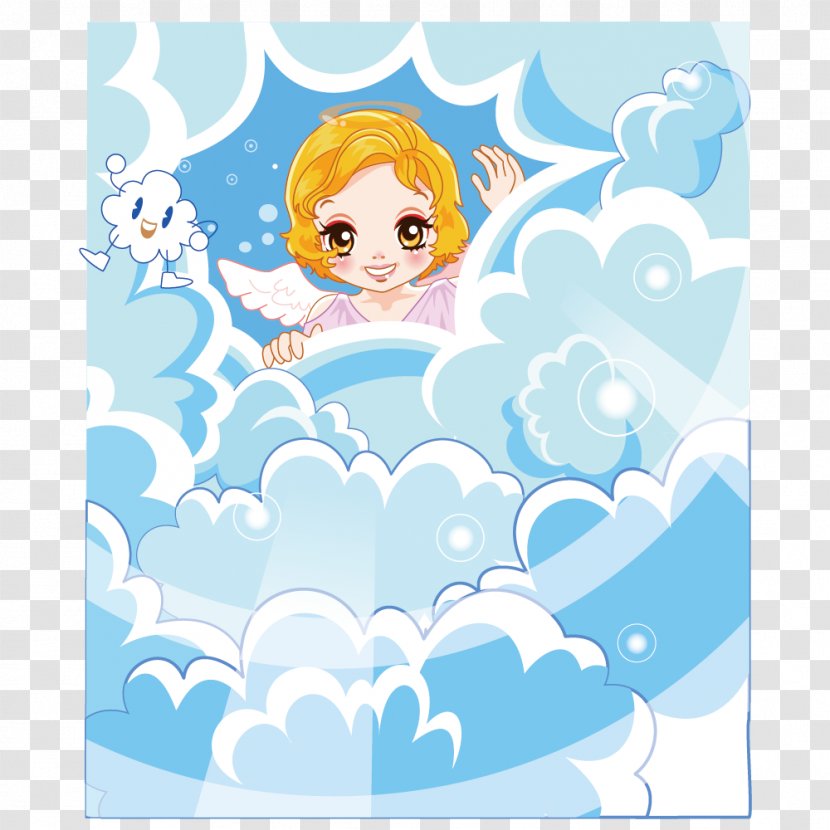 Angel Cartoon Illustration - Blue - Looking Down From The Cloud Wizard Transparent PNG