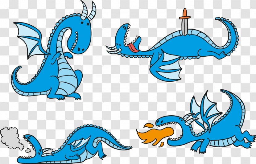 Dragon Fairy Tale Drawing Illustration - Vector Cute Blue Cartoon Dinosaur Transparent PNG