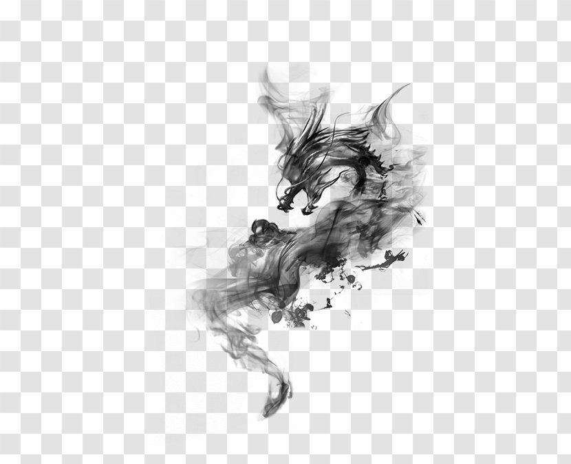 Ink Chinese Dragon - Macbook Transparent PNG