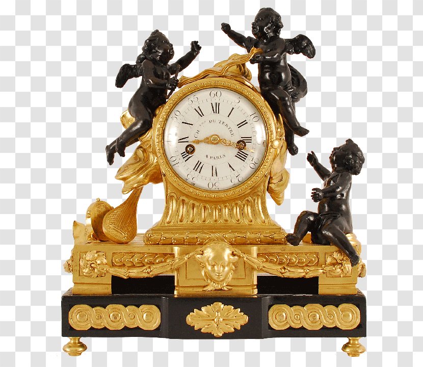 01504 Bronze Statue Antique Clock - Metal Transparent PNG