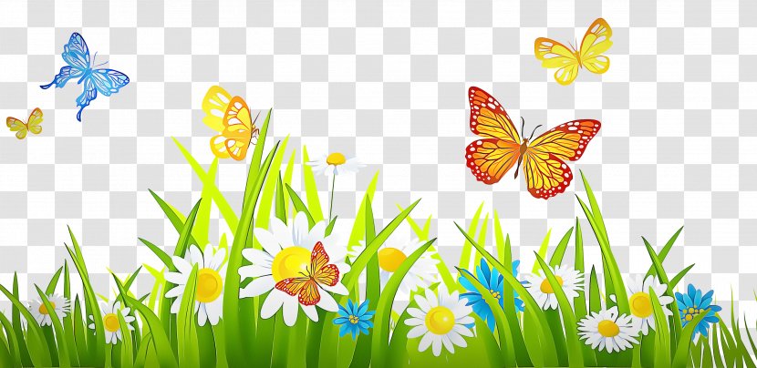 Butterfly Natural Landscape Clip Art Meadow Spring - Moths And Butterflies Wildflower Transparent PNG