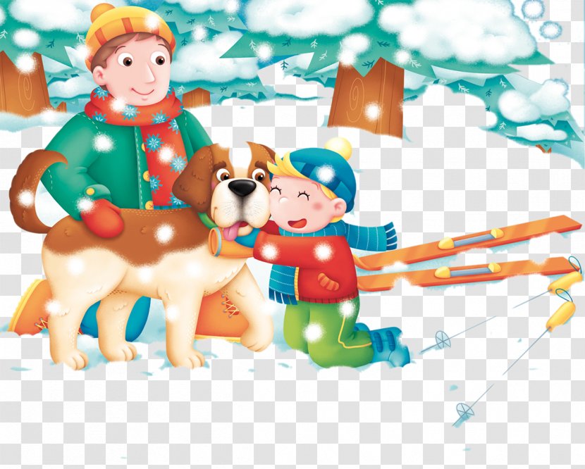 Puppy Snow Illustration - Winter - Ski Father And Son Transparent PNG