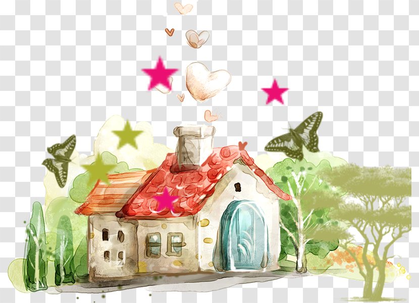World Globe Clip Art - Small Hand-painted Fairy Tale House Transparent PNG
