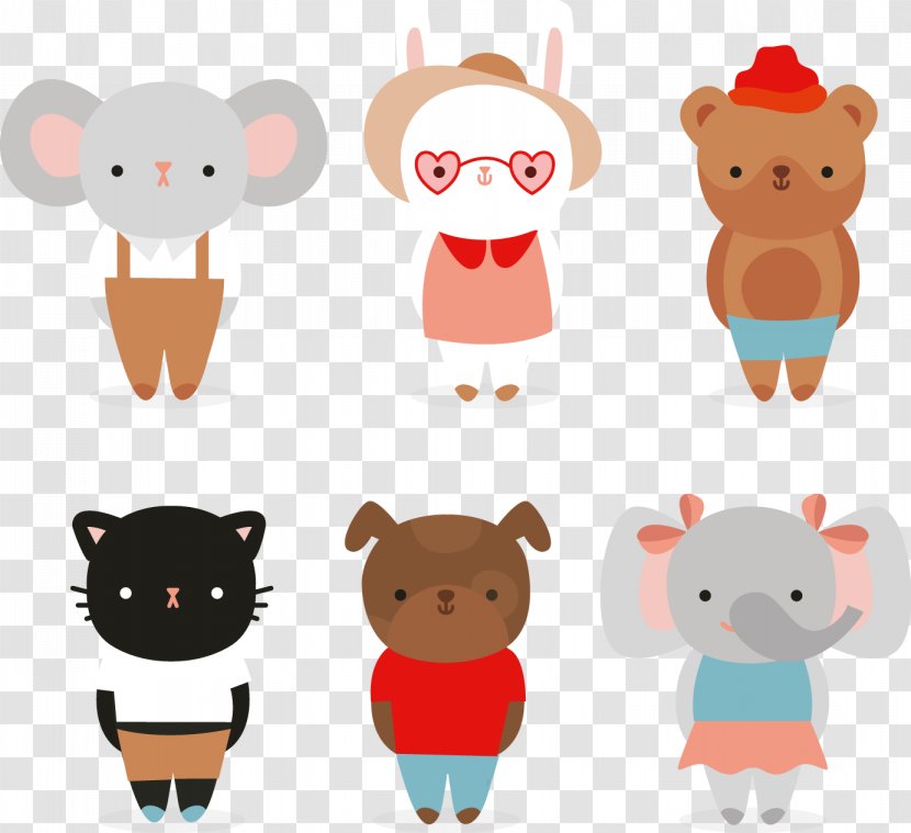 Dog Cat Cuteness Animal - Head - 6 Cute Dressed Animals Vector Material Transparent PNG