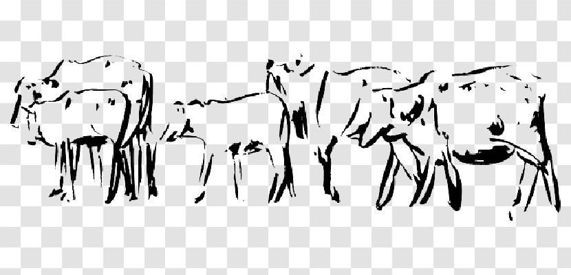 Taurine Cattle Highland Hereford English Longhorn Dairy - Line Art - Grazing Goats Transparent PNG