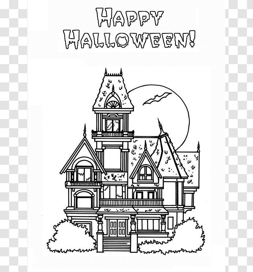 Coloring Book Halloween House Ghost Page - Drawing - Haunted Houses Images Transparent PNG