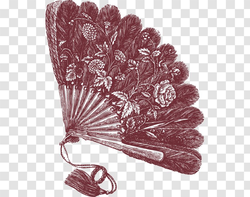 Fan Drawing Work Of Art - Hand-painted Feather Pattern Folding Transparent PNG