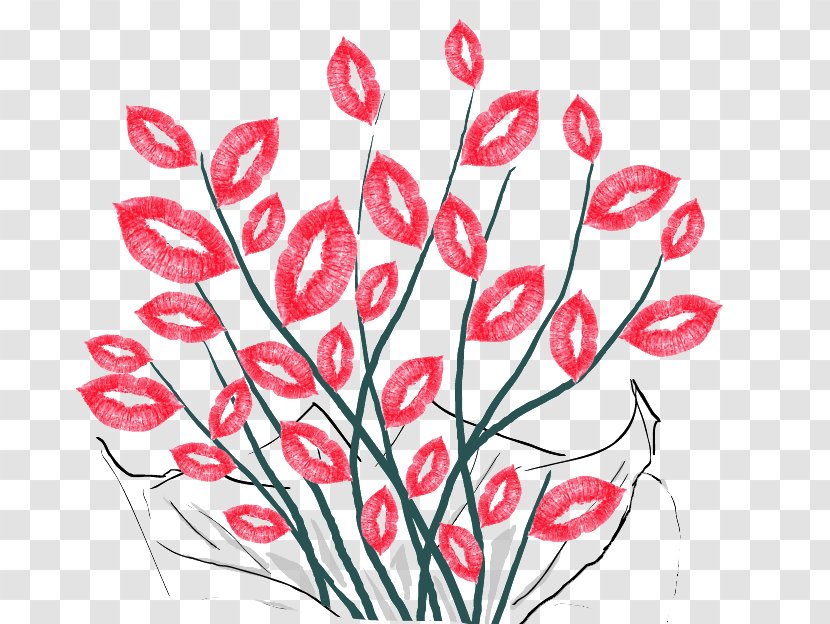 Nosegay Illustration - Creativity - Bouquet Of Red Lips Transparent PNG