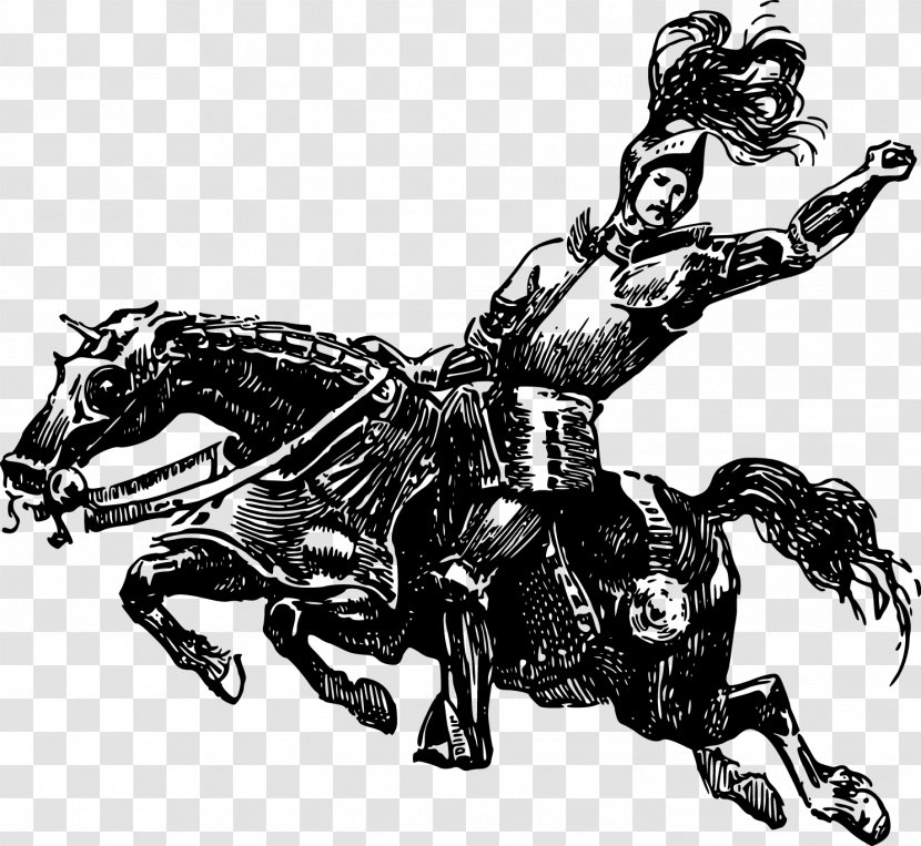 Horse Knight Clip Art - Vector Black And White Transparent PNG