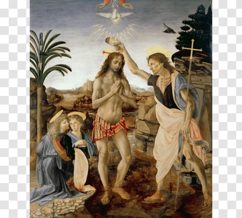 The Baptism Of Christ Uffizi Tobias And Angel Renaissance Painting - Leonardo Da Vinci Transparent PNG