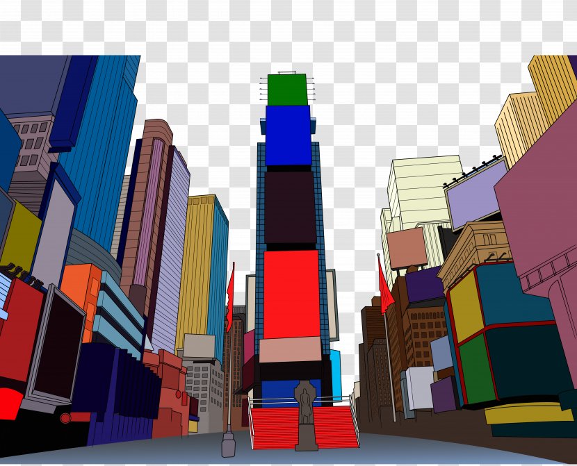 Times Square Broadway Illustration - Technology - Vector Cartoon City Building Transparent PNG