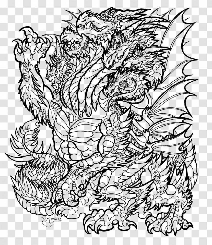 Line Art Illustration Drawing Coloring Book - Blackandwhite - Pages For Adults Dragon Transparent PNG