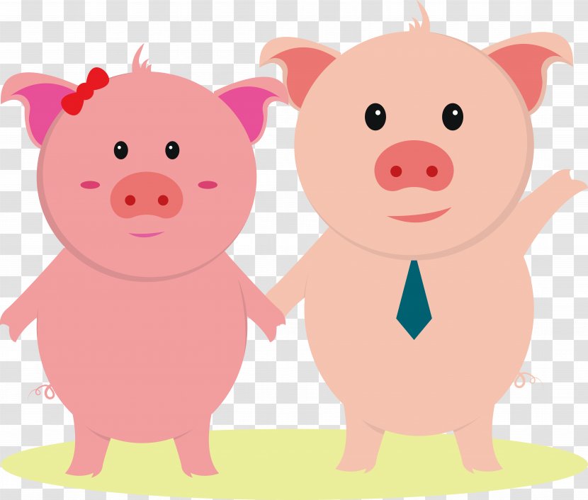 Domestic Pig Cartoon Significant Other Designer - Lovers Vector Transparent PNG