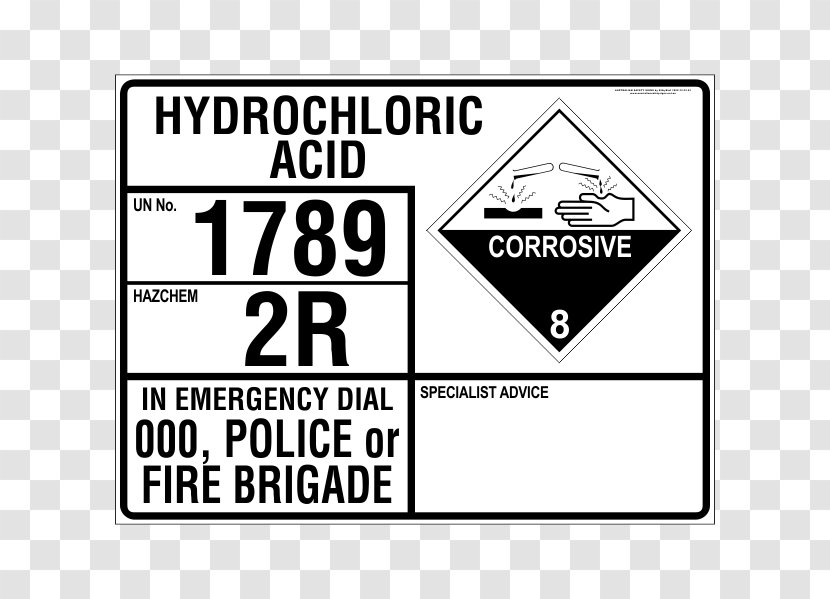 Hazchem Sulfuric Acid Corrosive Substance Australian Dangerous Goods Code - Signage - Hydrochloric Transparent PNG