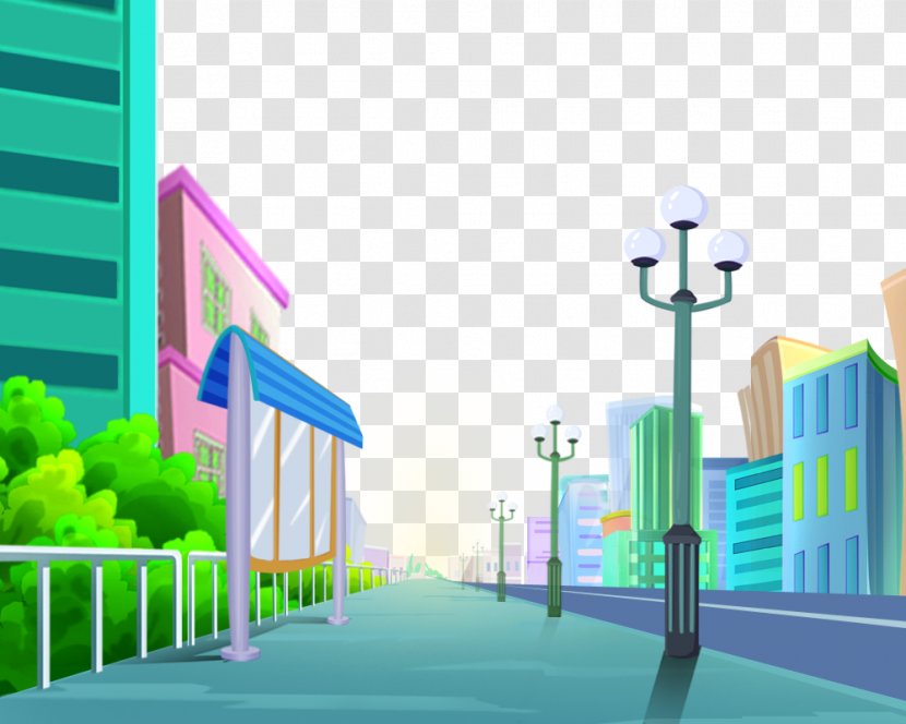 Road Cartoon - Street - 2017 Lights Tower Transparent PNG