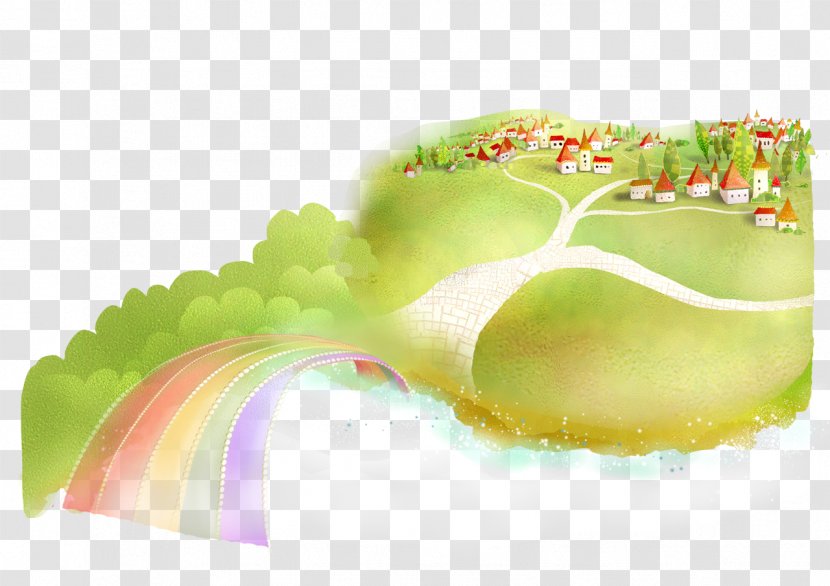 Graphic Design Cartoon - Green - Road Painted Houses Transparent PNG