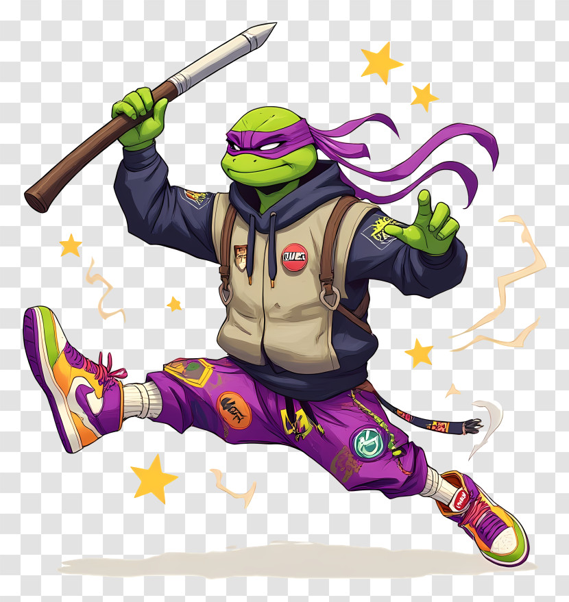 Teenage Mutant Ninja Turtle - Cool Purple-masked Turtle In Streetwear Transparent PNG