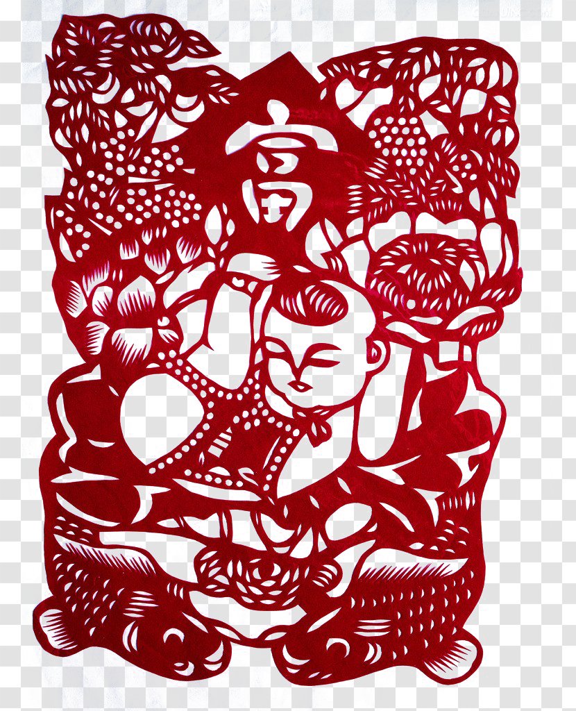 Nelumbo Nucifera Paper Illustration - Red - Tongzi Lian Fu Lotus Flower Transparent PNG