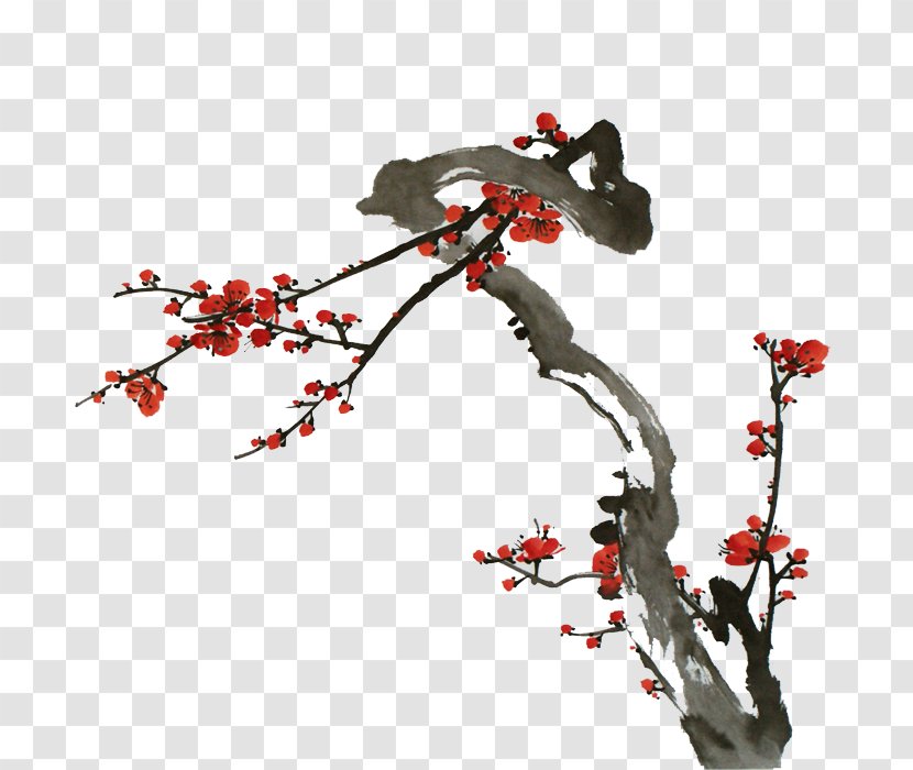 Chinese Painting Ink Wash Plum Blossom Bird-and-flower - Blossoms Transparent PNG