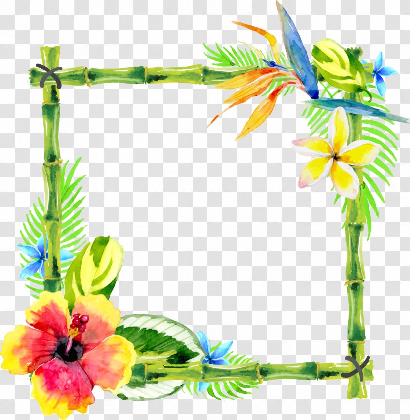 Floral Design Watercolor Painting - Petal - Bamboo Rattan Border Transparent PNG