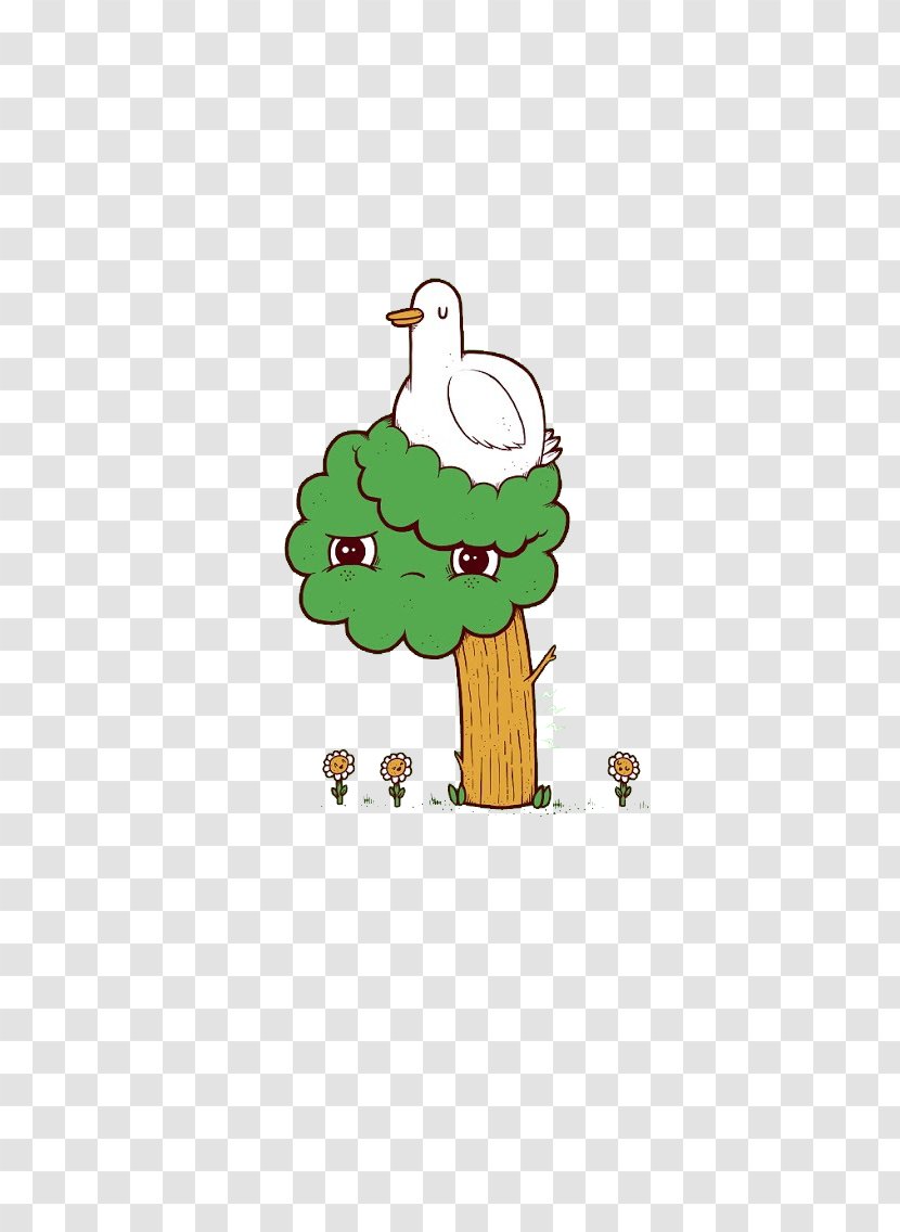 Domestic Goose Cartoon Illustration - Tree - Big White And Trees Transparent PNG