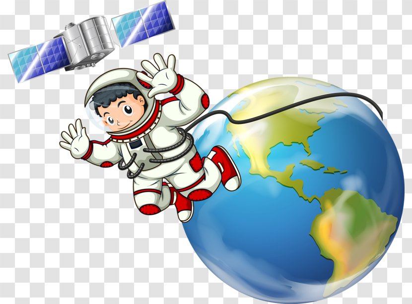 Cartoon Astronaut Outer Space Illustration - World - Astronauts And Satellite Earth Transparent PNG