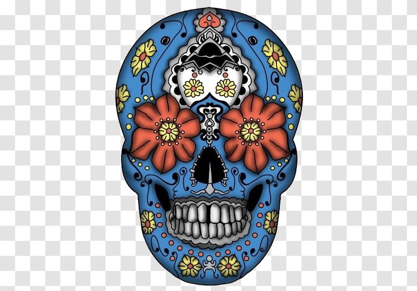 Calavera Mexican Cuisine Day Of The Dead Skull Blue - Decal - Illustration Transparent PNG