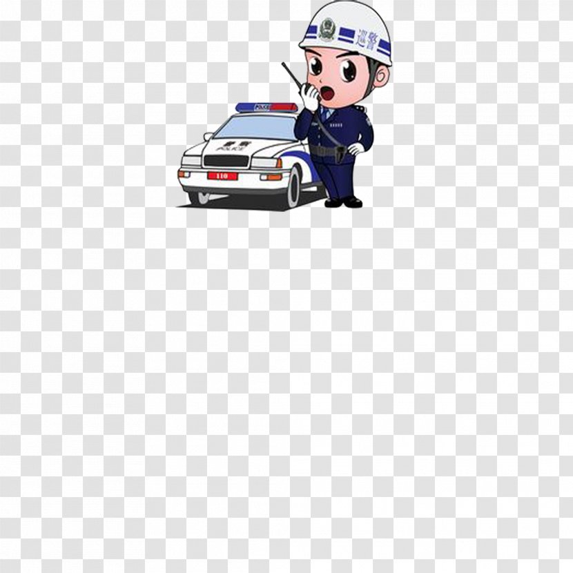 Police Officer Cartoon Public Security Traffic - Material - Took The Intercom Next To Car Patrol, Police, Illegal Transparent PNG