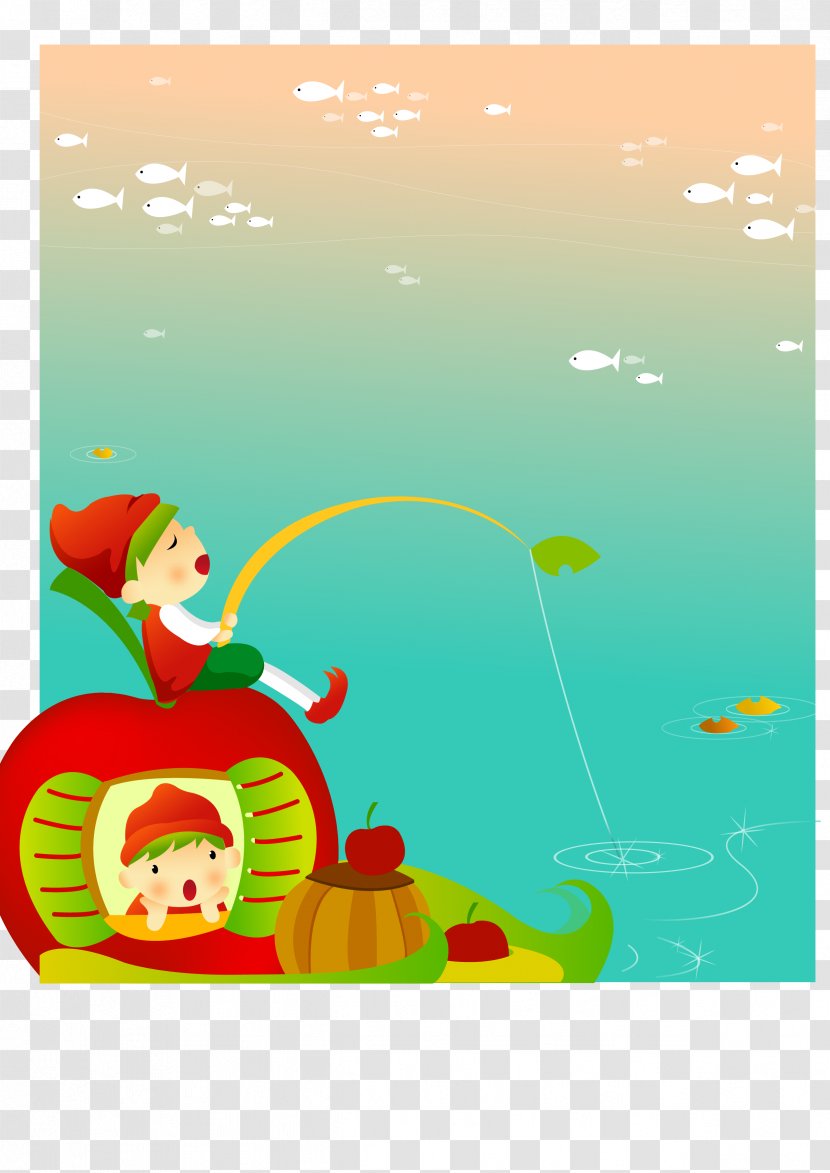 Child Cartoon Adobe Illustrator - Plant - Sitting On The Apple House Kids Fishing Transparent PNG